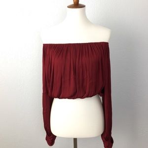 Off The Shoulder Red Wine Top
